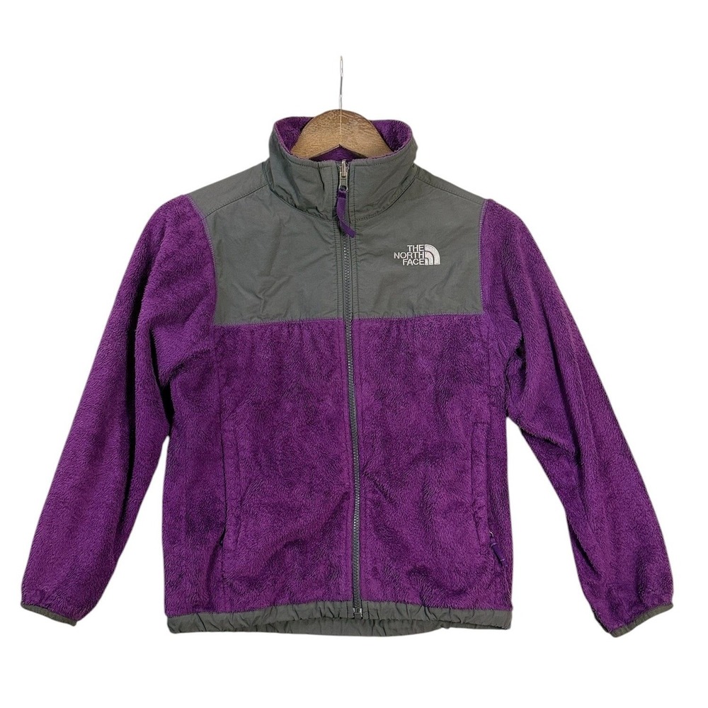 The North Face Girls Denali Fleece Jacket M 10/12 Purple Gray Full Zip Outdoor